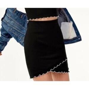 Sunday Best Womens Primrose  Ruffle Skirt Medium Black Stretch Wrap Hi-Rise Mini